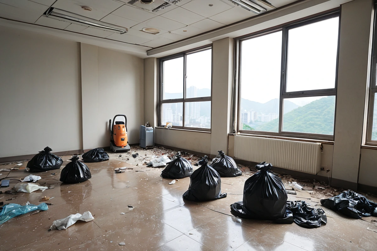 강서구 발산동 사무실 철거 청소, 5단계로 깨끗이 정리하는 전문 가이드, 강서구 발산동 사무실 철거 청소 시 주의사항 관련 실제 현장을 담은 사실적인 사진, 사람(인물)이 전혀 등