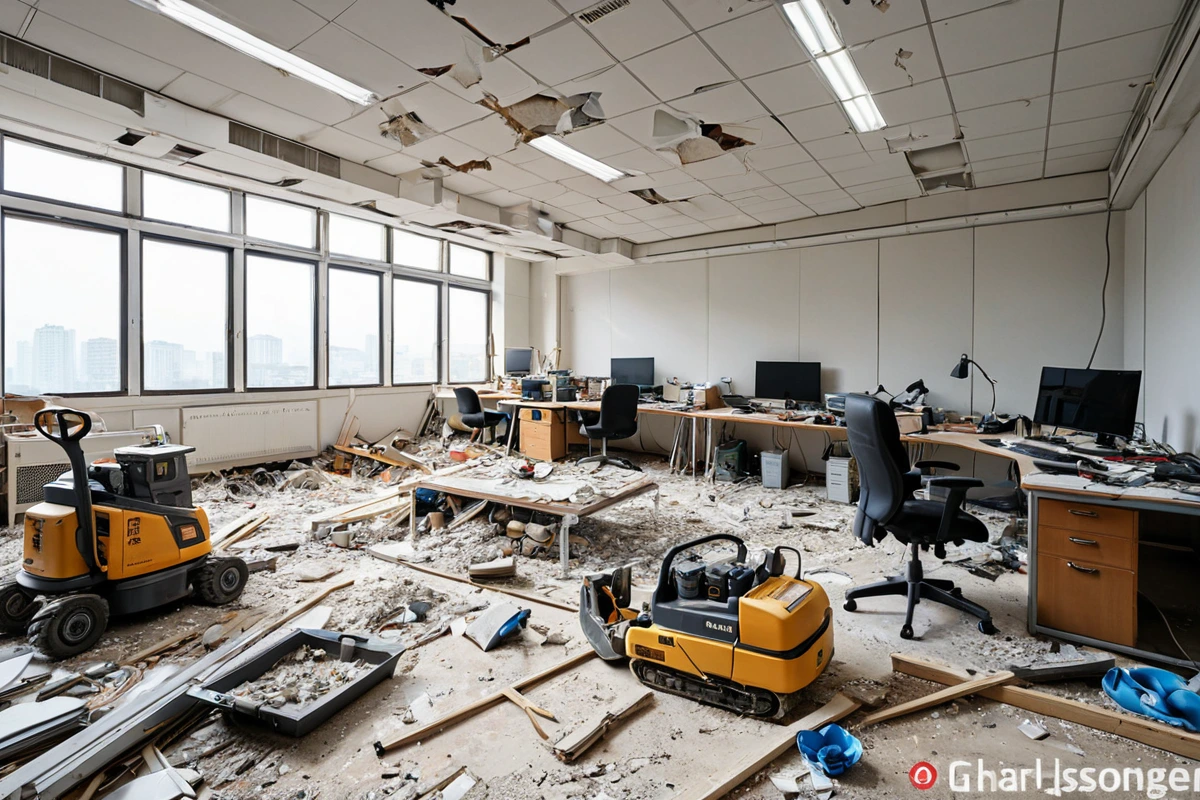 강서구 발산동 사무실 철거 후 청소, 5단계로 깔끔하게 정리하는 법, 비용 및 시간 관리 관련 실제 현장을 담은 사실적인 사진, 사람(인물)이 전혀 등장하지 않게 합니다. 손·팔·