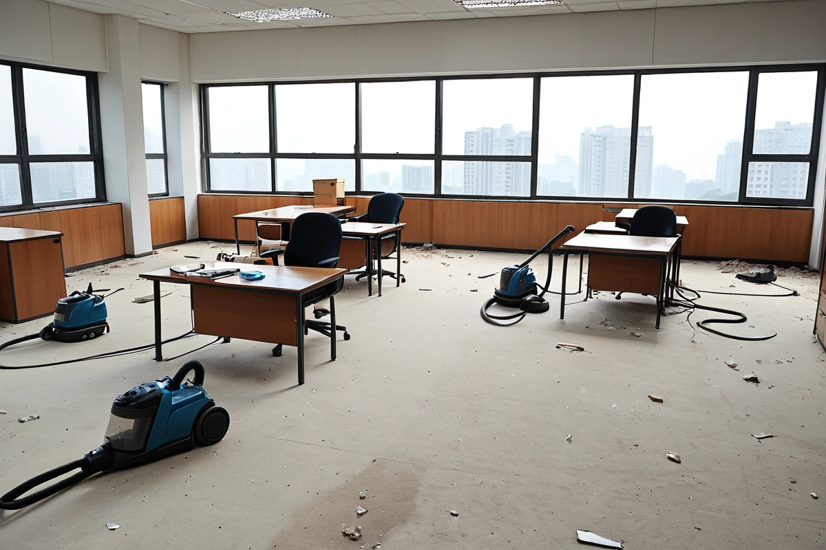 강서구 사무실 철거 후 청소, 5단계로 완벽 정리 가이드, 철거 후 청소 비용과 예산 관리 관련 실제 현장을 담은 사실적인 사진, 사람(인물)이 전혀 등장하지 않게 합니다. 손·팔