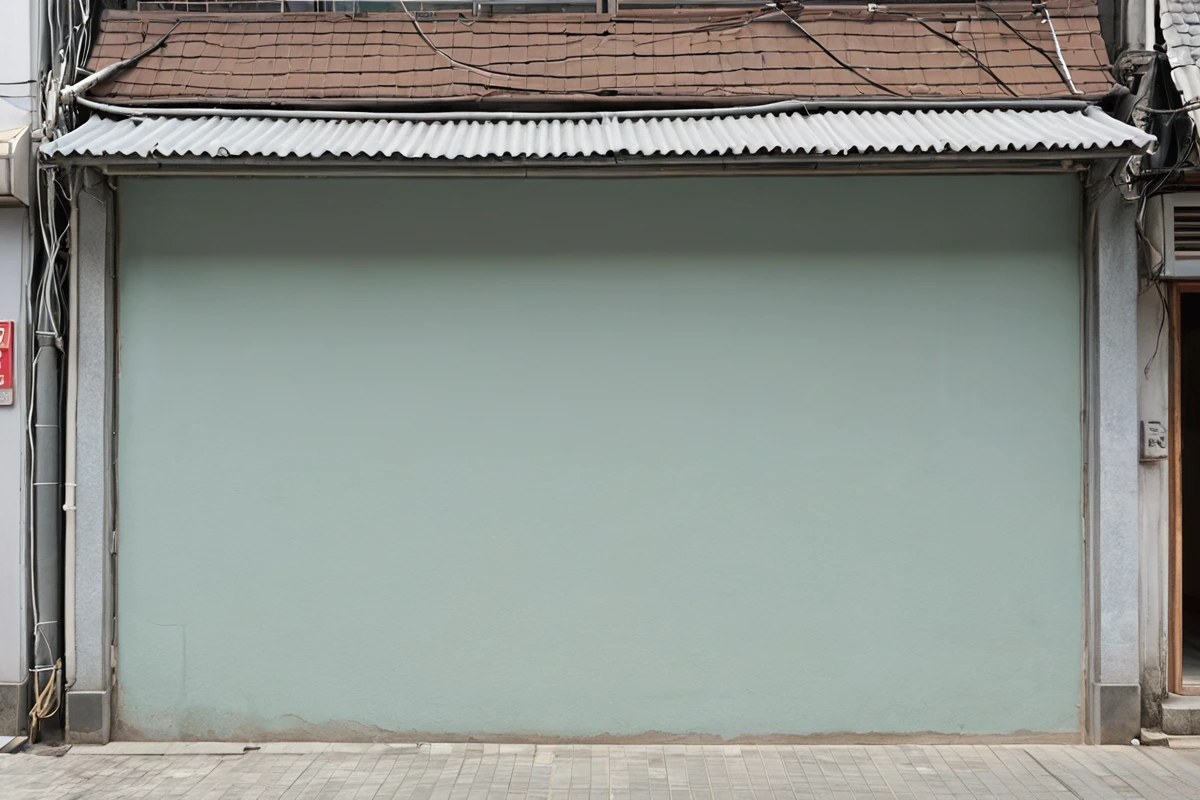도곡동 상가의 벽면 손상 부분이 수리된 후 깨끗한 상태로 보이는 모습, 페인트 칠한 벽면과 자연스러운 조명이 어우러진 상가 내부