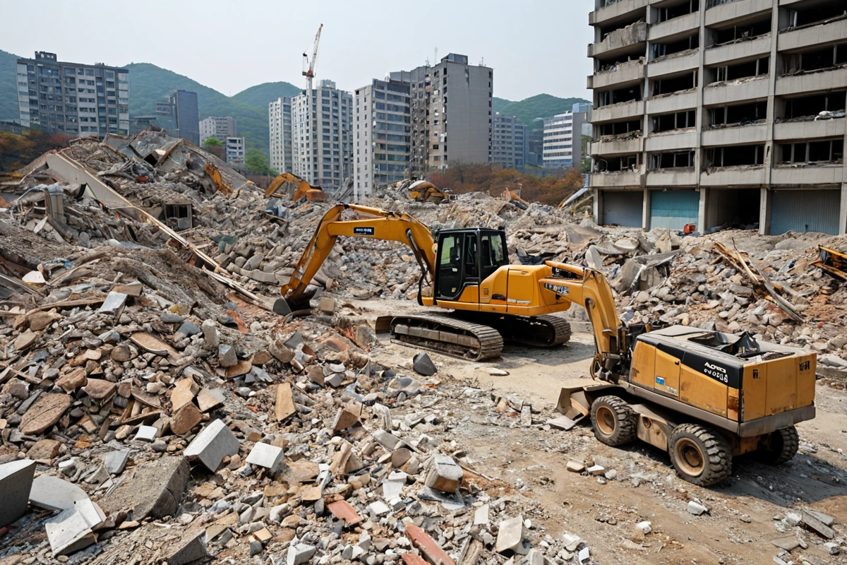 봉천동 주택 철거 비용, 3단계로 정확하게 계산하는 법, 용산구 용문동 철거 비용의 지역적 특성 관련 실제 현장을 담은 사실적인 사진, 사람(인물)이 전혀 등장하지 않게 합니다.