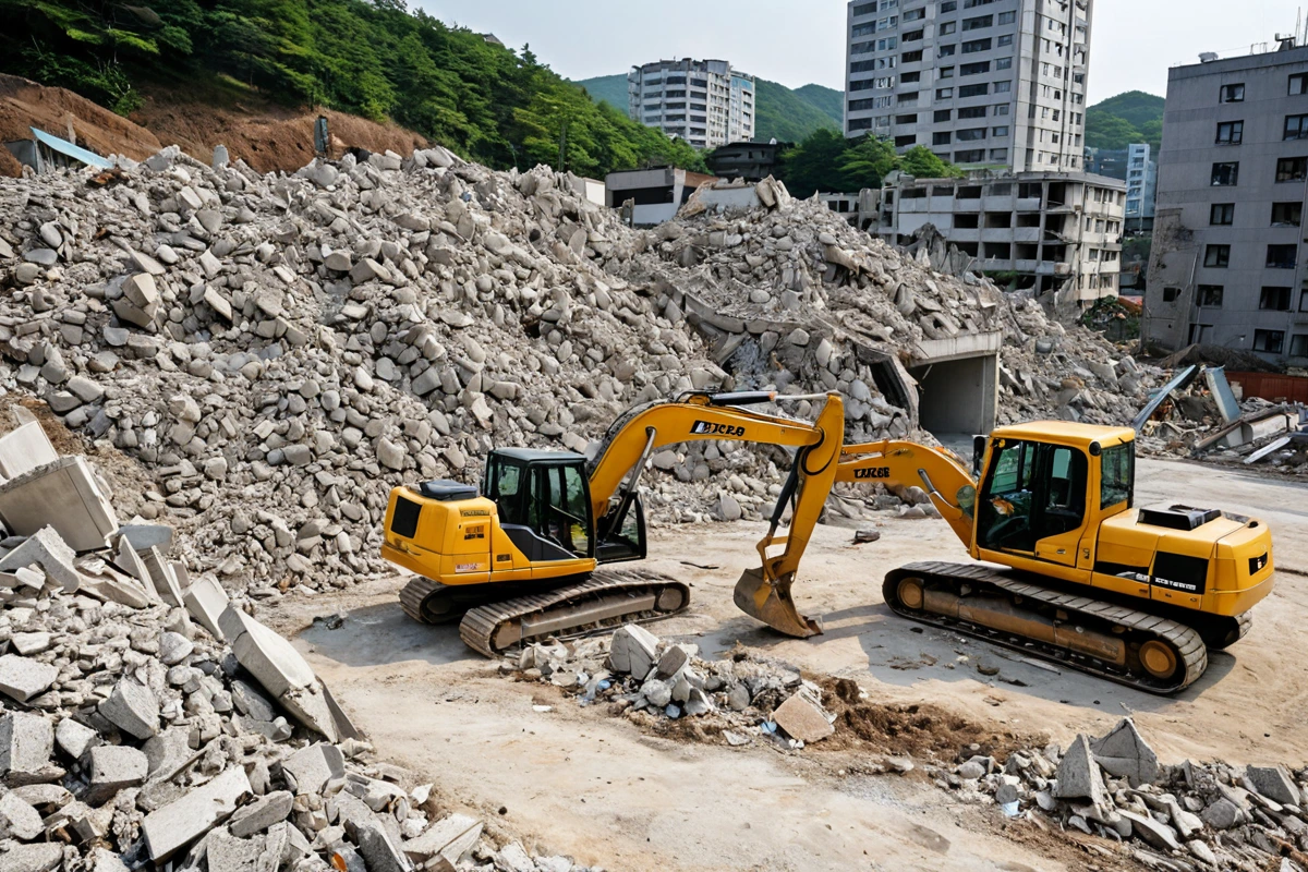 봉천동 주택 철거 비용, 3단계로 정확하게 계산하는 법, 철거 과정에서 주의해야 할 사항 관련 실제 현장을 담은 사실적인 사진, 사람(인물)이 전혀 등장하지 않게 합니다. 손·팔·