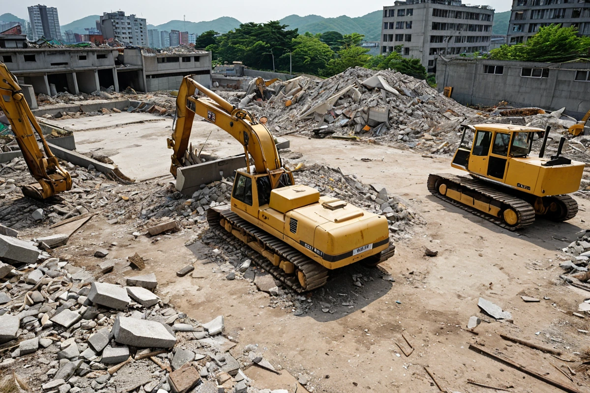 봉천동 주택 철거 비용, 3단계로 정확하게 산정하는 법, 철거 방식에 따른 비용 차이 관련 실제 현장을 담은 사실적인 사진, 사람(인물)이 전혀 등장하지 않게 합니다. 손·팔·뒷모