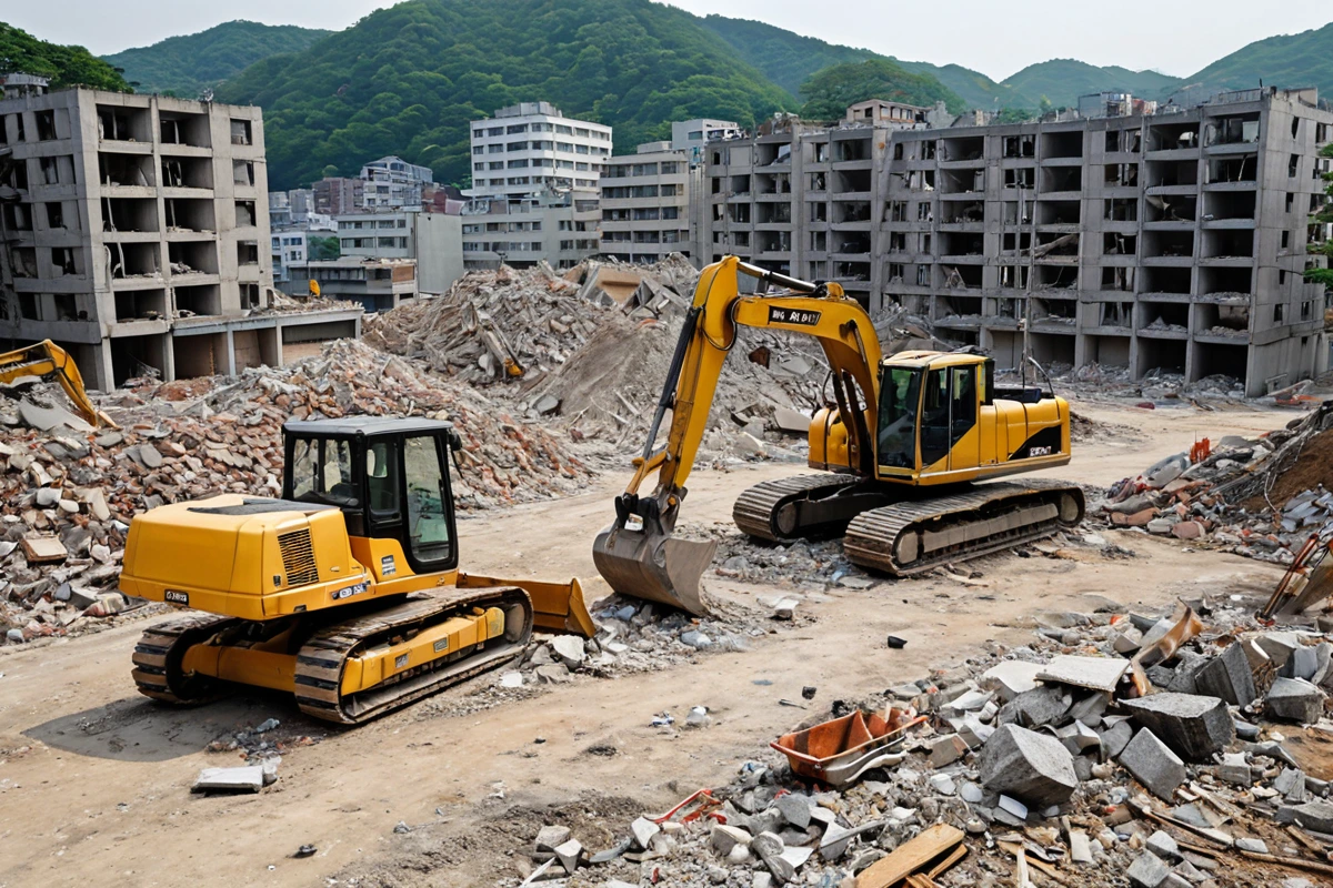 봉천동 주택 철거 비용, 3단계로 정확하게 파악하는 법, 철거 비용 관련 주의 사항 관련 실제 현장을 담은 사실적인 사진, 사람(인물)이 전혀 등장하지 않게 합니다. 손·팔·뒷모습