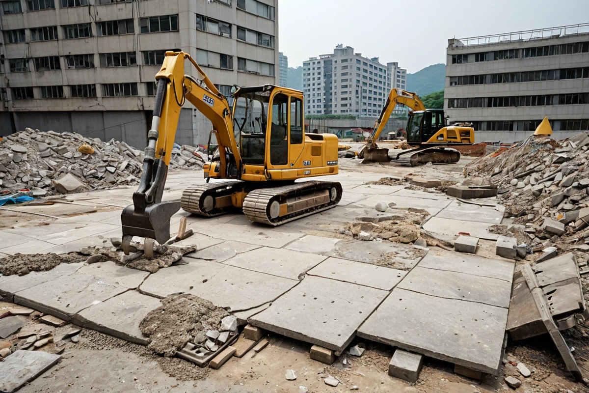 봉천동 주택 철거 비용, 3단계로 정확한 산정 체계, 서울 영등포구 당산동 바닥 철거 비용의 주요 요인 관련 실제 현장을 담은 사실적인 사진, 사람(인물)이 전혀 등장하지 않게 합