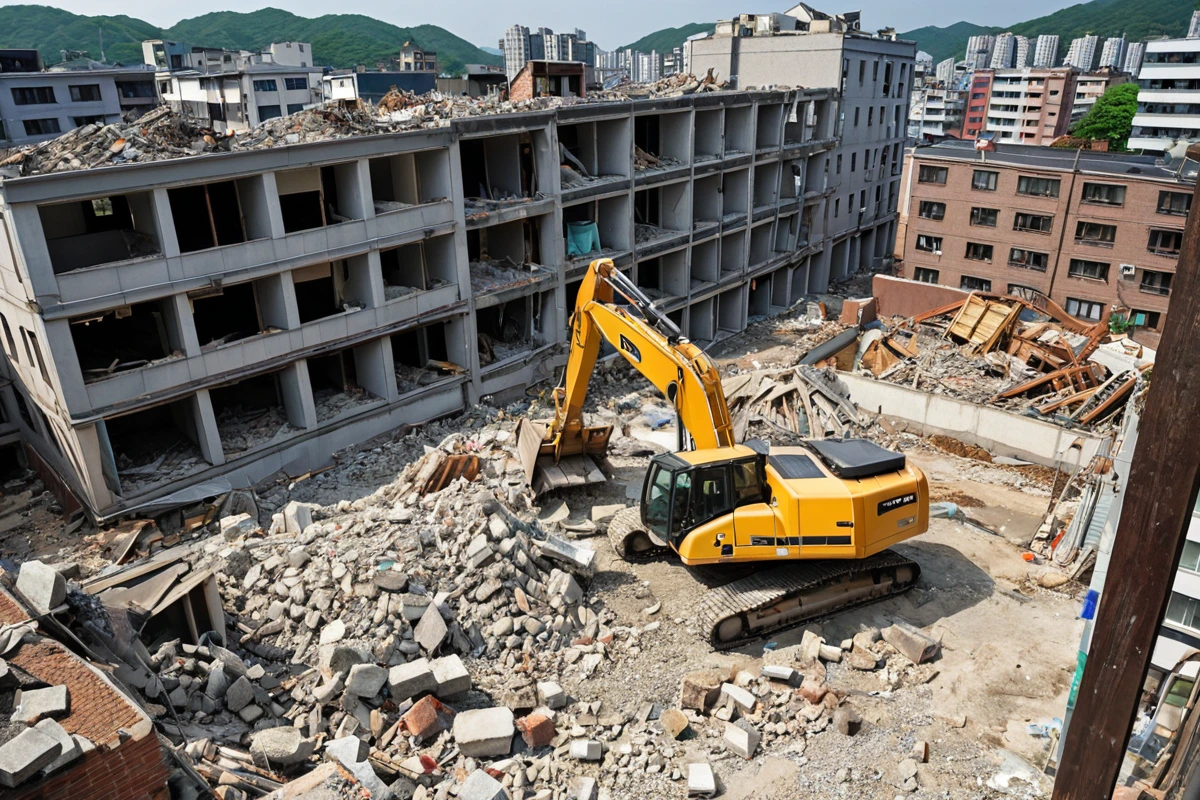 봉천동 주택 철거 비용, 3단계로 정확히 계산하는 실전 가이드, 철거 전 주의사항 관련 실제 현장을 담은 사실적인 사진, 사람(인물)이 전혀 등장하지 않게 합니다. 손·팔·뒷모습