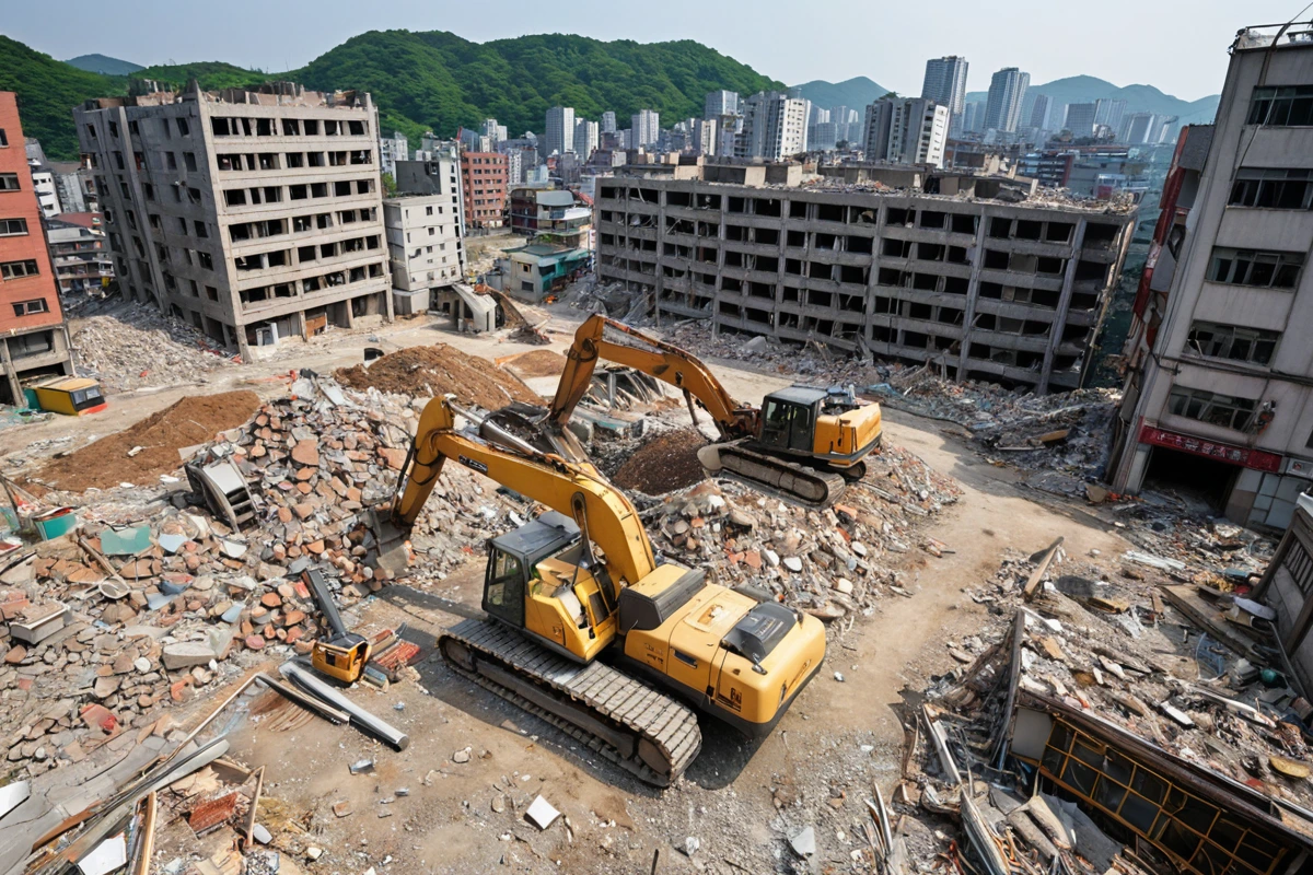 봉천동 주택 철거 비용, 3단계로 정확히 파악하는 방법, 봉천동 주택 철거 비용 세 번째 단계: 비용 구성 요소 분석 관련 실제 현장을 담은 사실적인 사진, 사람(인물)이 전혀 등