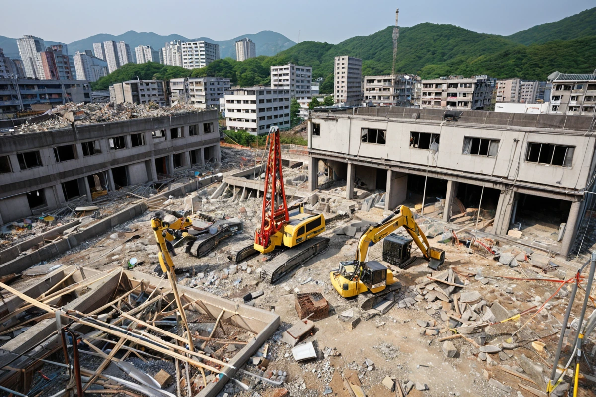 봉천동 주택 철거 비용, 3단계 점검으로 정확하게 산정하는 방법, 봉천동 주택 철거 시 주의할 사항 관련 실제 현장을 담은 사실적인 사진, 사람(인물)이 전혀 등장하지 않게 합니다