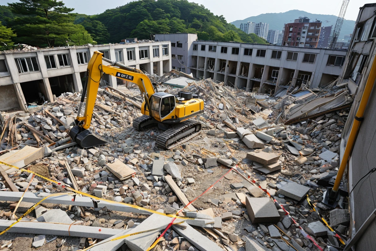 봉천동 주택 철거 비용, 3단계 점검으로 정확한 계산법, 철거 비용 계산 시 주의사항 관련 실제 현장을 담은 사실적인 사진, 사람(인물)이 전혀 등장하지 않게 합니다. 손·팔·뒷모