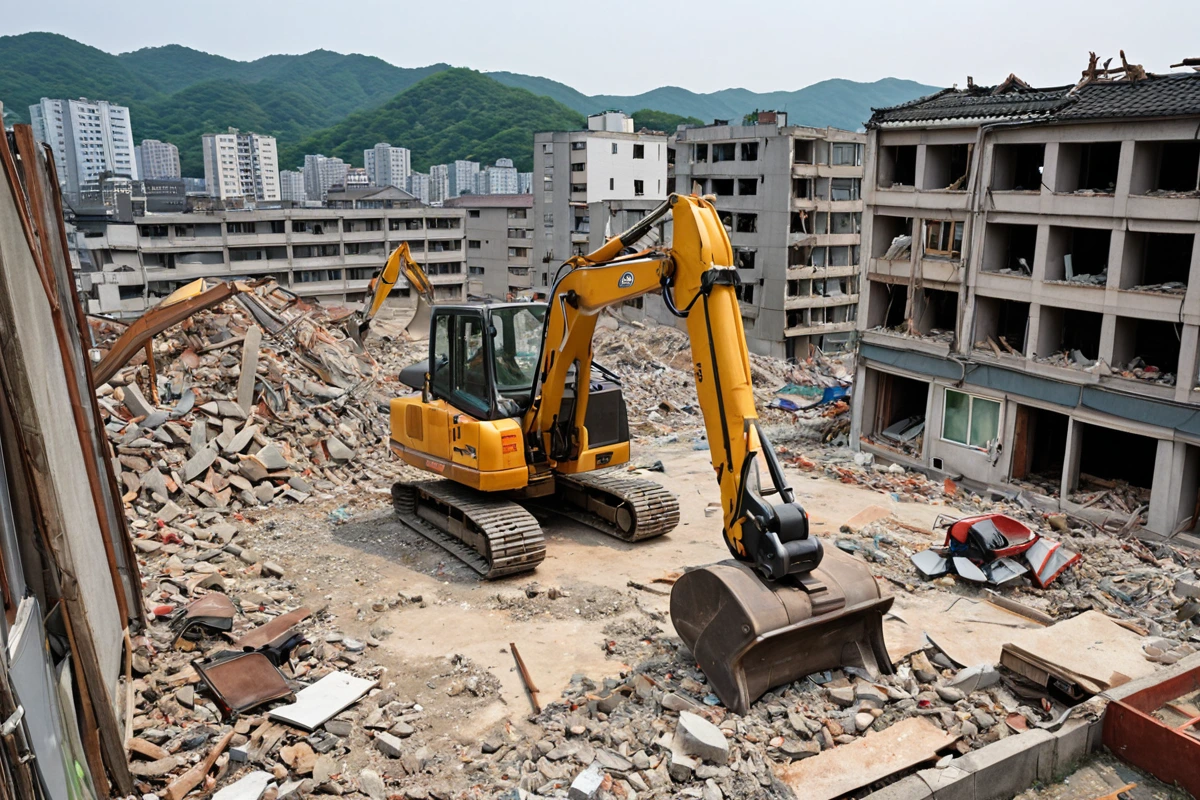 봉천동 주택 철거 비용, 3단계 점검으로 정확한 산정 가이드, 봉천동 주택 철거 시 주의할 점 관련 실제 현장을 담은 사실적인 사진, 사람(인물)이 전혀 등장하지 않게 합니다. 손