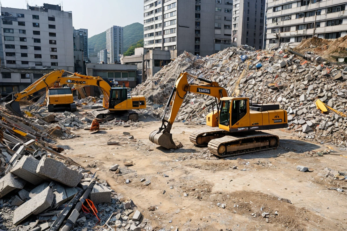 봉천동 주택 철거 비용, 3단계 점검으로 정확한 산정 가이드, 서울 영등포구 신길동 바닥 철거 비용 산정 요소 관련 실제 현장을 담은 사실적인 사진, 사람(인물)이 전혀 등장하지