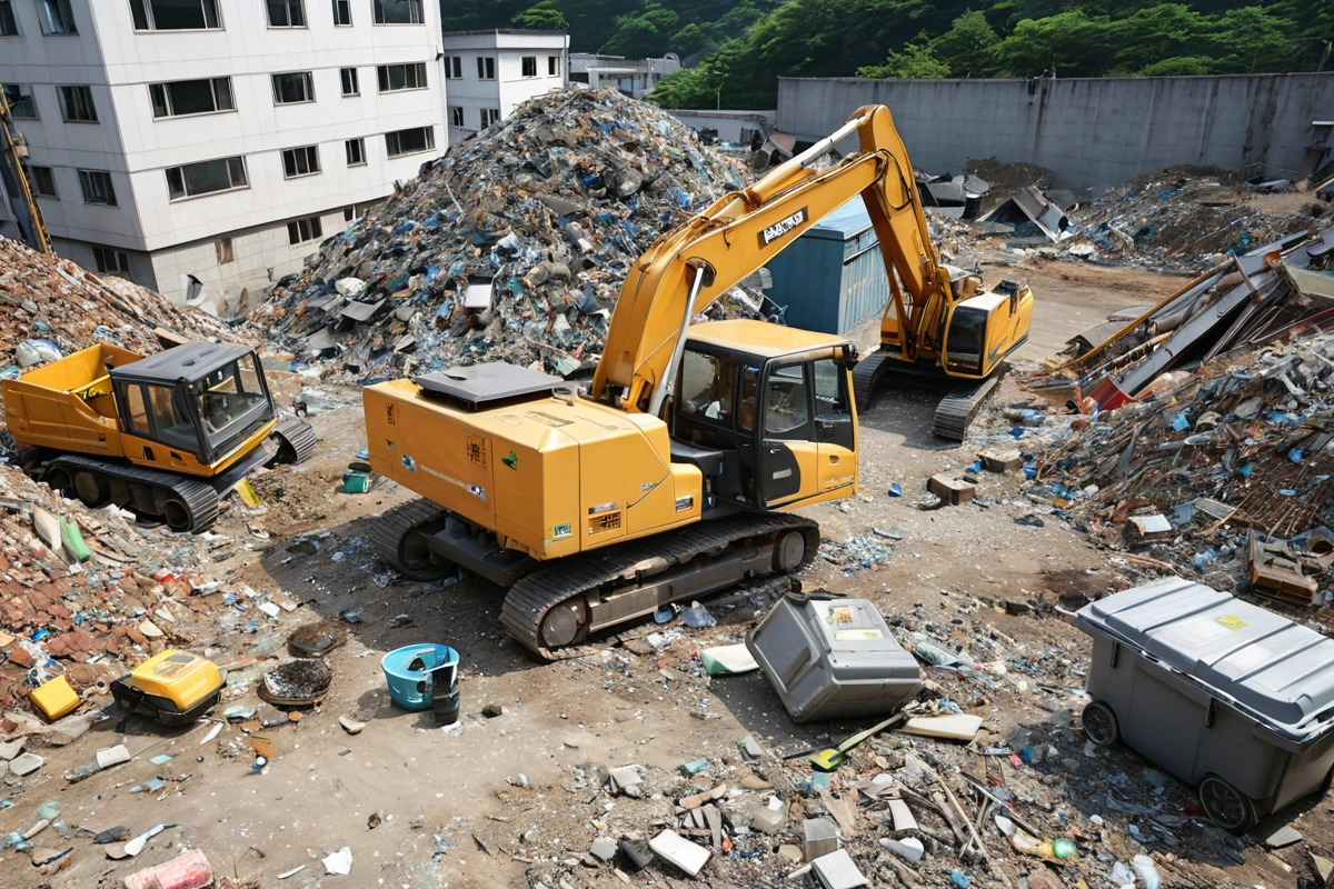 봉천동 주택 철거 비용, 3단계 점검으로 정확한 산정 방법, 3단계 점검의 두 번째 단계: 재료와 폐기물 처리 비용 산정 관련 실제 현장을 담은 사실적인 사진, 사람(인물)이 전혀