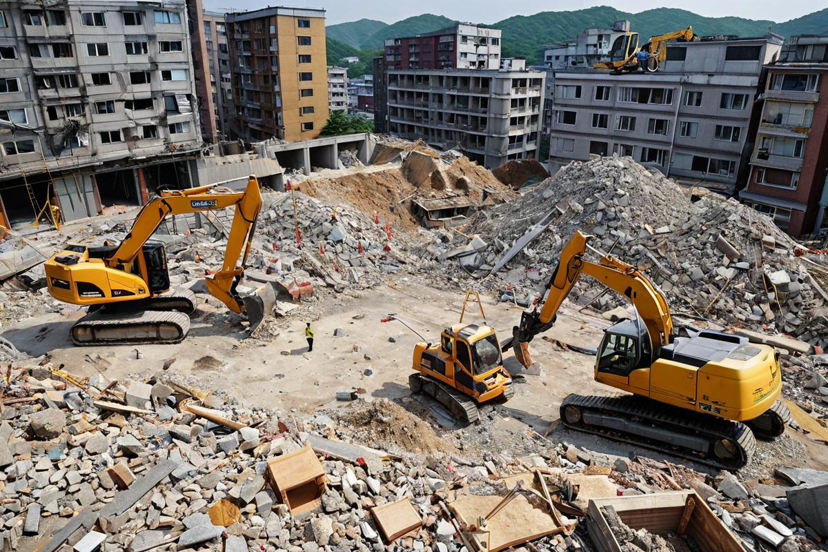 봉천동 주택 철거 비용, 3단계 점검으로 정확한 산정 방법, 철거 비용 산정 시 주의해야 할 사항 관련 실제 현장을 담은 사실적인 사진, 사람(인물)이 전혀 등장하지 않게 합니다.