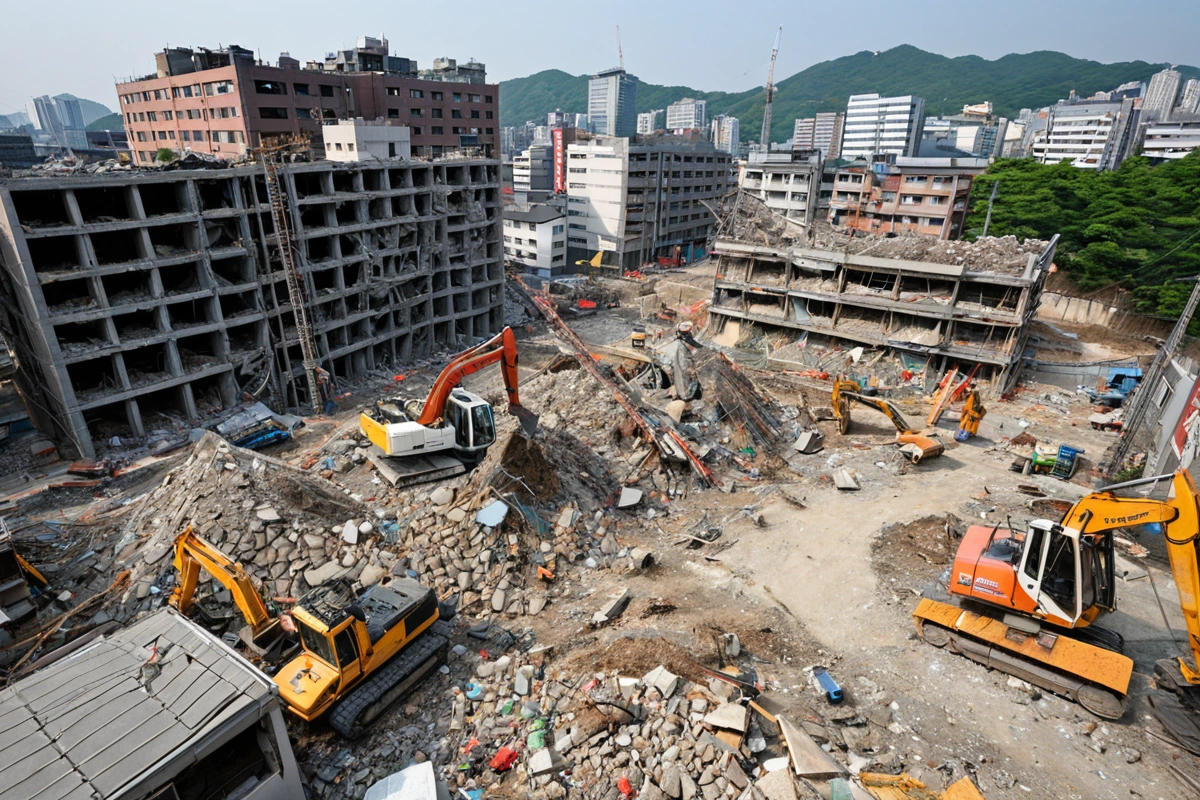봉천동 주택 철거 비용, 3단계 점검으로 정확한 산정 시작하기, 서울 양평동 내부 철거 시 주의사항 관련 실제 현장을 담은 사실적인 사진, 사람(인물)이 전혀 등장하지 않게 합니다