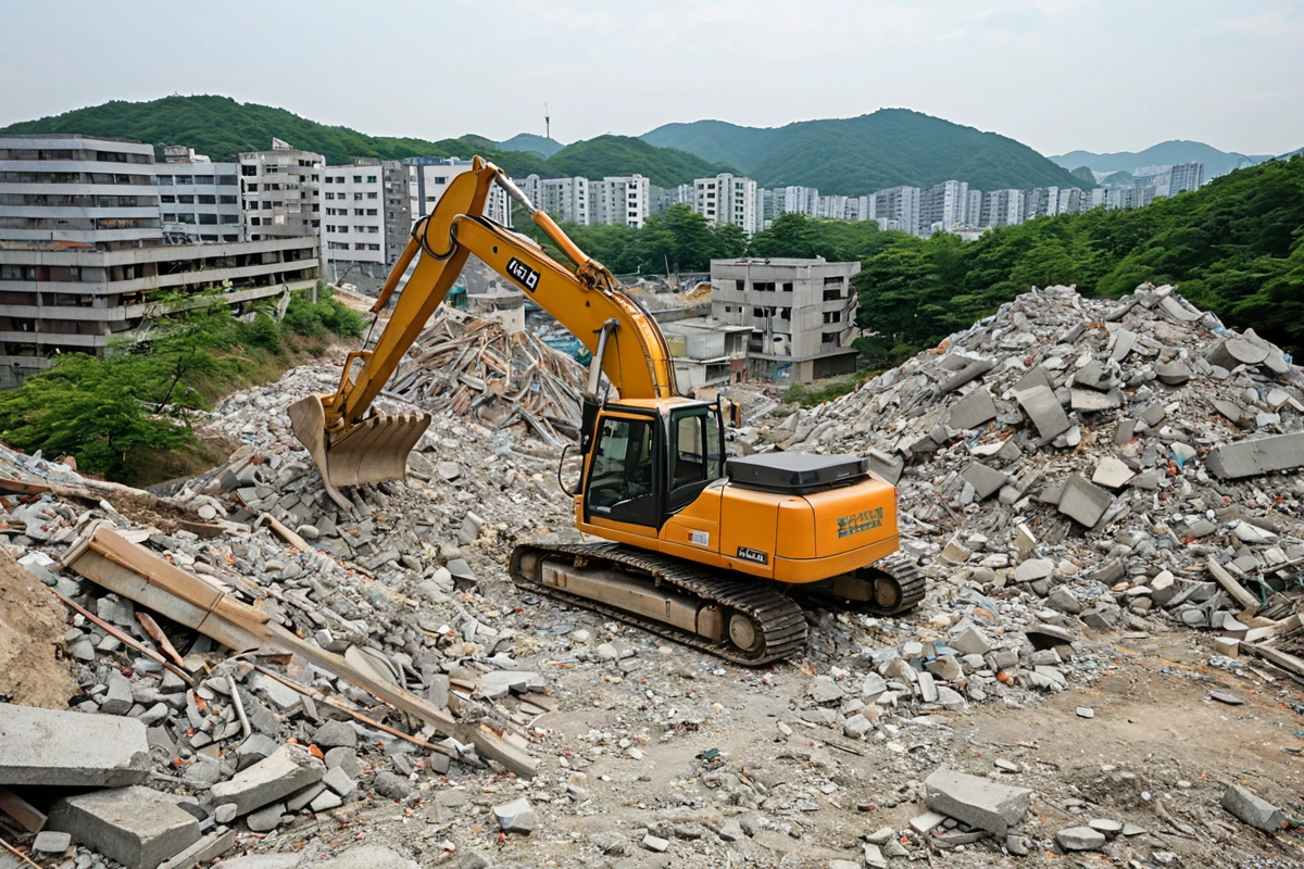 봉천동 주택 철거 비용, 3단계 점검으로 합리적인 계산법, 실제 봉천동 주택 철거 사례와 비용 비교 관련 실제 현장을 담은 사실적인 사진, 사람(인물)이 전혀 등장하지 않게 합니다