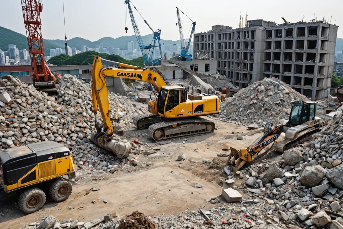 서울 가산동 철거 비용, 정확한 견적 절차와 비용 구성 2024, 철거 비용 절감 전략 관련 실제 현장을 담은 사실적인 사진, 사람(인물)이 전혀 등장하지 않게 합니다. 손·팔·뒷