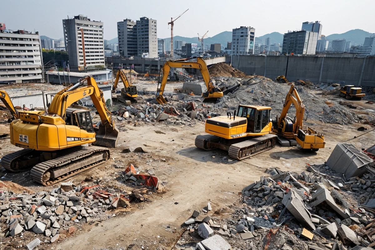 서울 가산동 철거 비용, 정확한 견적 절차와 비용 구성 2024, 철거 절차와 정확한 견적 관련 실제 현장을 담은 사실적인 사진, 사람(인물)이 전혀 등장하지 않게 합니다. 손·팔