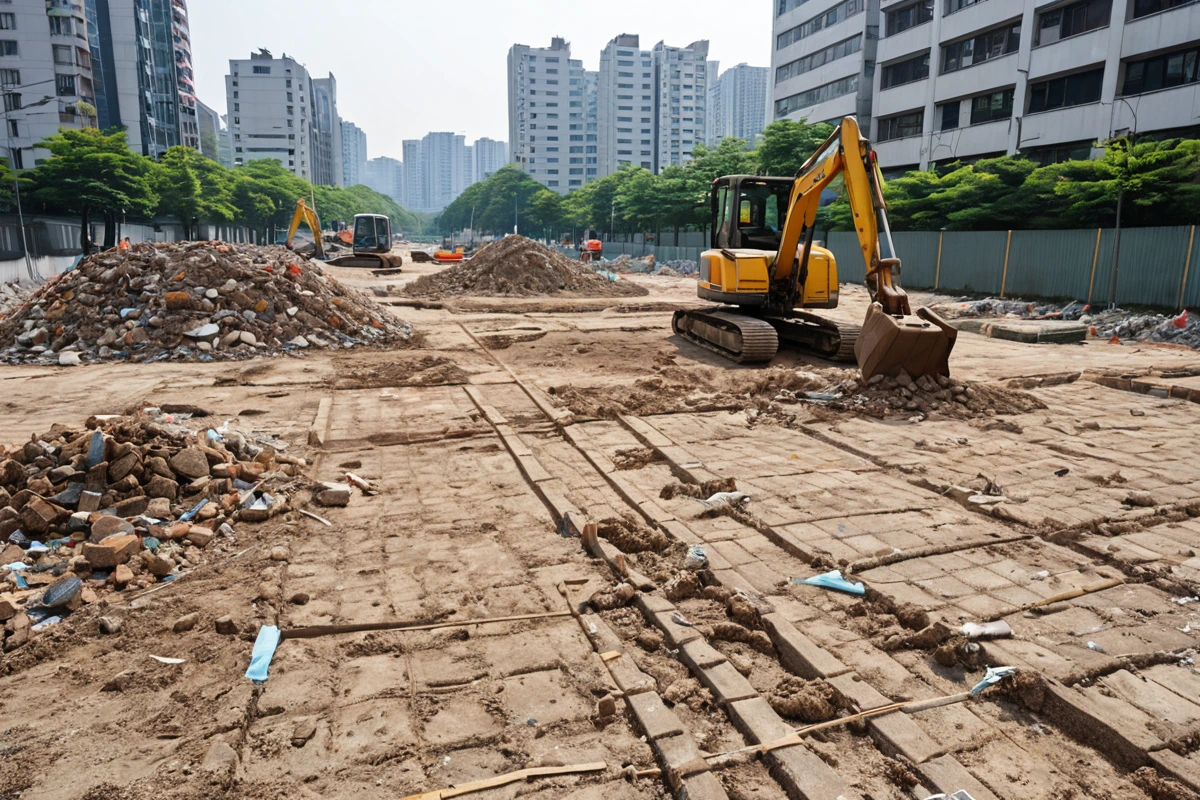 서울 방이동 원상복구 작업 현장에서 철거 후 남은 흙과 잔해가 정리된 모습, 계약서에 명시되지 않은 비용 항목을 방지하기 위한 철저한 점검이 이루어진 장면.