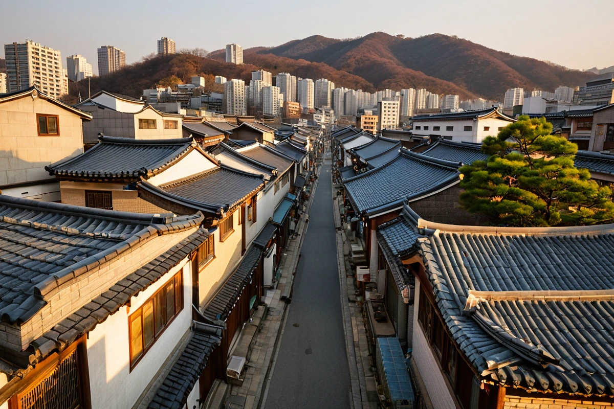 서울 봉천동 주택가의 다양한 연식 건물들이 한눈에 보이는 도시 풍경, 오래된 주택과 현대식 아파트가 혼재된 모습, 건물의 구조와 규모 차이가 드러나는 정확한 시점