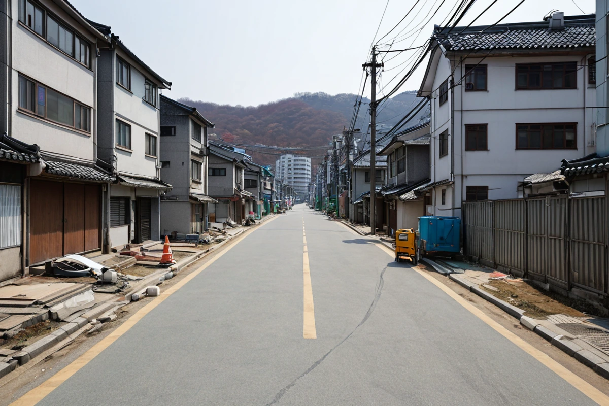 서울 봉천동 주택 밀집 지역의 철거 예정 건물 주변, 도로와 건물 간 거리 측정을 위한 측량 장비가 놓인 모습. 주변 건물과의 거리 정보를 정확히 파악하기 위한 철저한 현장 조사