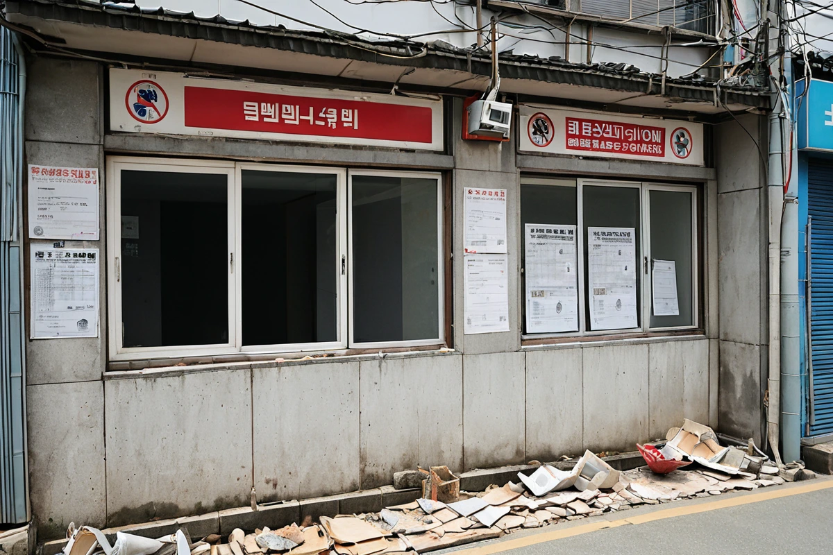 서울 봉천동 철거 전문 업체의 사무실 외관, 철거 허가서와 보험 증명서가 걸린 벽면, 철거 장비가 정리된 창가