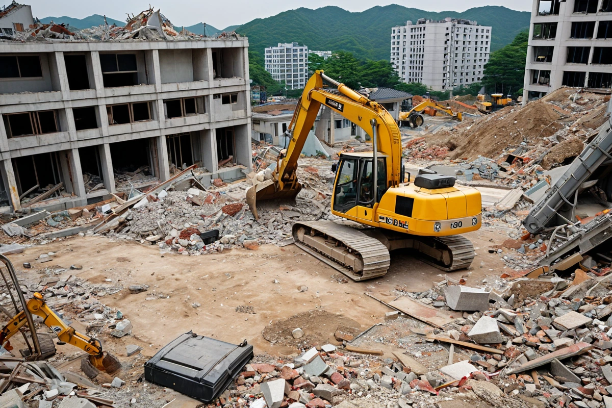 서울빌라철거 비용 최적화, 상생철거의 합리적 견적 가이드, 서울빌라철거 비용 구조 분석 관련 실제 현장을 담은 사실적인 사진, 사람(인물)이 전혀 등장하지 않게 합니다. 손·팔·뒷
