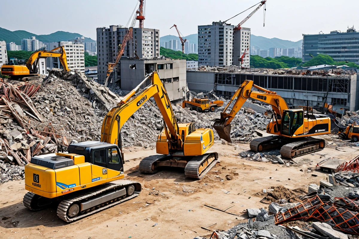 서울 서빙고동 폐업 철거 비용 비교를 위한 세부 항목을 나열한 표와 철거 작업 장비가 배경으로 보이는 사실적인 장면. 각 비용 항목의 차이를 명확히 보여주는 간결한 비교 표가 눈에