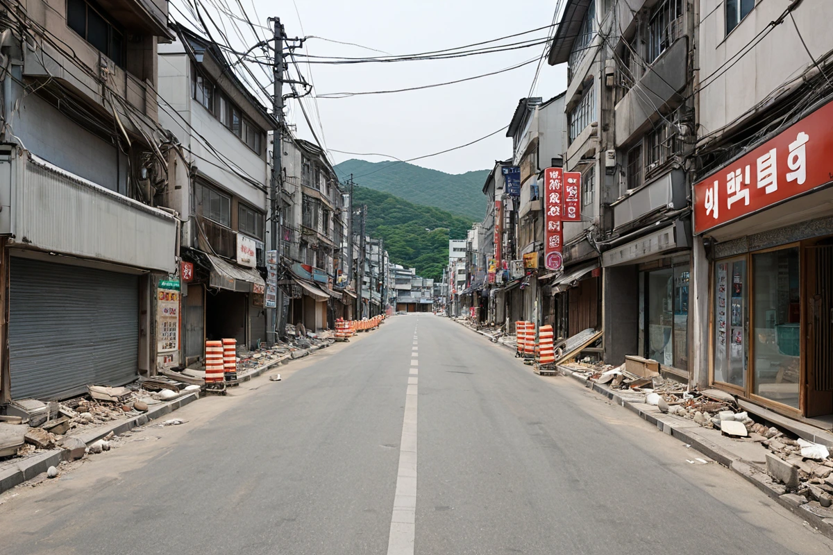 서울 송파구 가락동 상가 주변의 조용한 거리, 철거 작업 중인 상가 건물과 주변 상가 간의 거리감을 보여주는 사진. 철거 작업을 위한 안전 울타리와 주변 상가의 간판이 보이는 모습