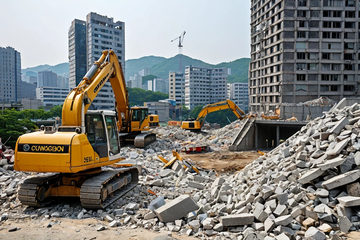 서울 충정로 철거 비용 정확한 견적, 상생철거의 합리적 분석, 서울 충정로 철거 시 주의해야 할 사항 관련 실제 현장을 담은 사실적인 사진, 사람(인물)이 전혀 등장하지 않게 합니