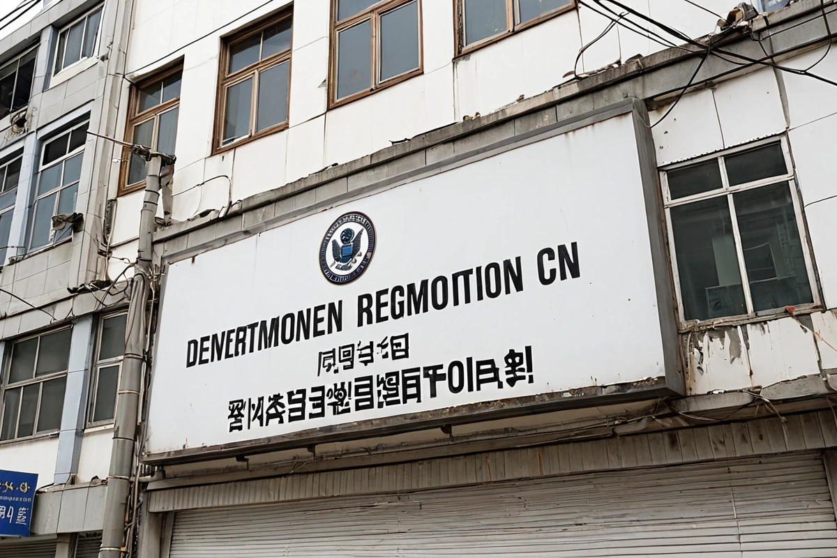 송파구 인테리어철거 업체의 정식 등록된 업체 표지판이 잘 보이는 외부 풍경. 정부 등록 표시가 들어간 간결한 간판이 흰색 배경에 배치되어 있으며, 주변 건물과 조화를 이룸.