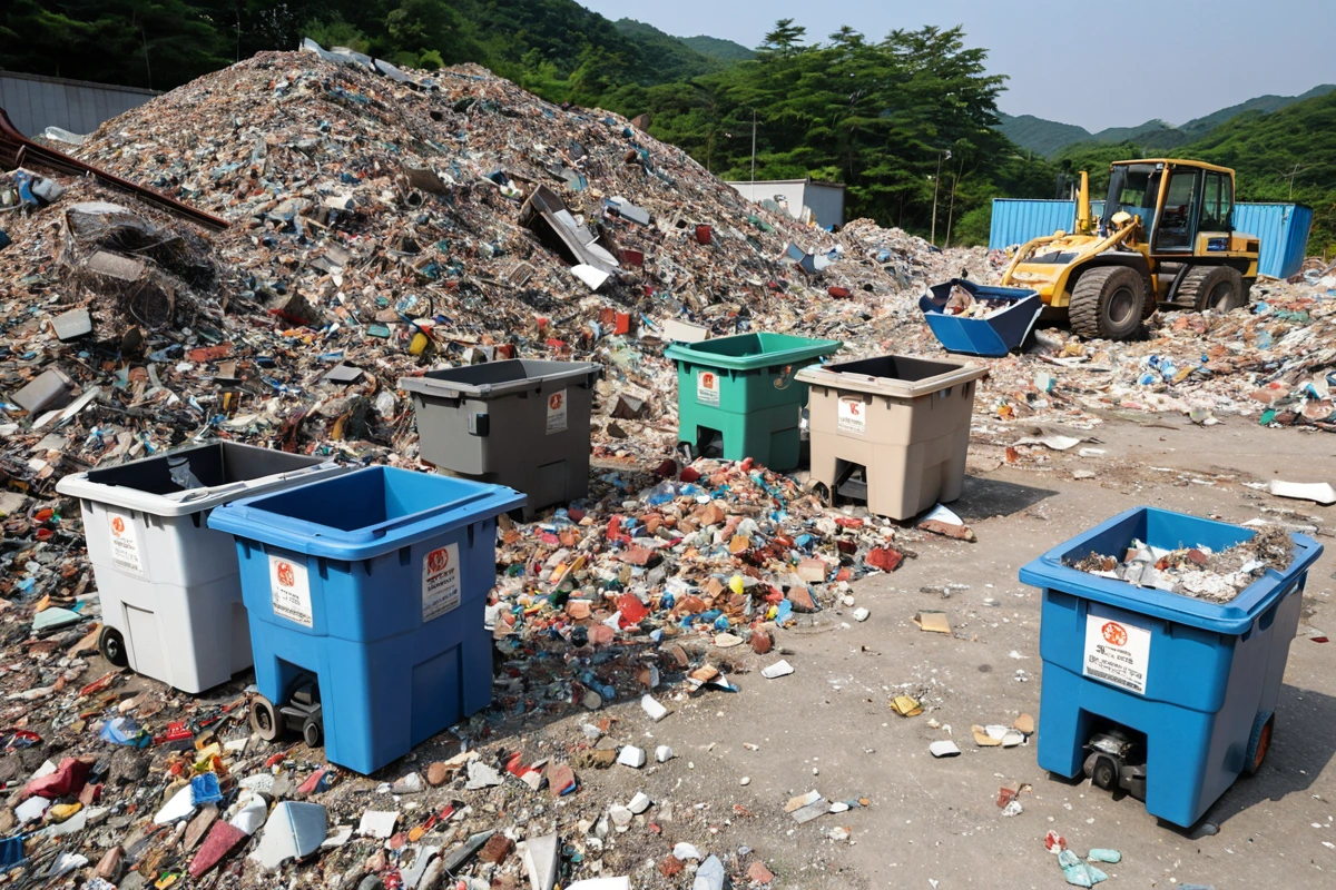 왕십리동 폐업 철거 현장에서 3단계 점검을 위한 구조적 평가 도구와 폐기물 분류 표시가 놓여진 모습. 철거 전에 철저히 점검된 공간에서 구조적 안전성과 폐기물 처리 방식이 명확히